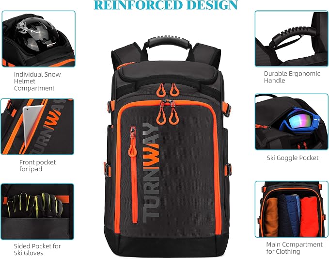 TurnWay Ski/Snowboard Boot Backpack/Ski Boot Backpack | Excellent for Store All Gear | Travel with Waterproof Exterior, Reflective Strip for Men, Women and Youth - Image 4