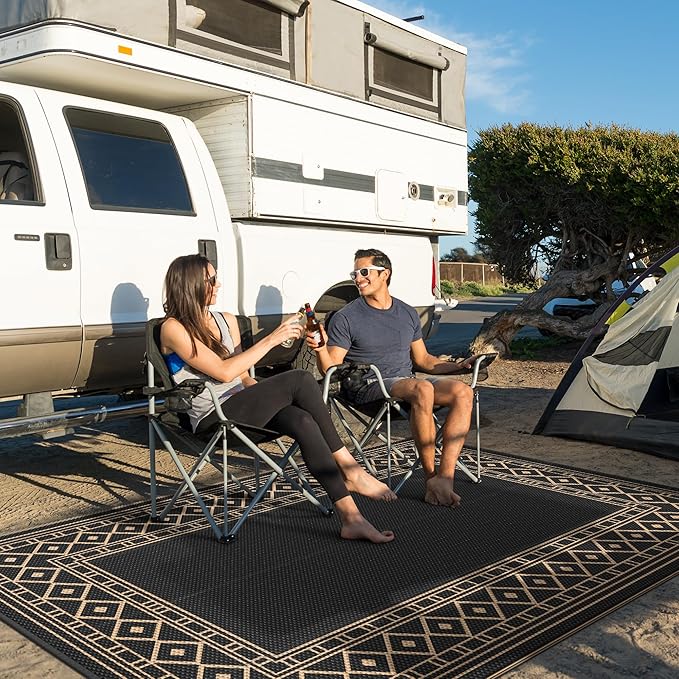 GENIMO Outdoor Rug, Waterproof Plastic Rugs for Patio, 6'x9' Black Brown | Outside Larger Modern Carpet Mat for Porch Decor, Deck, Balcony, Camping, RV, Backyard, Picnic, Beach, Reversible - Image 3