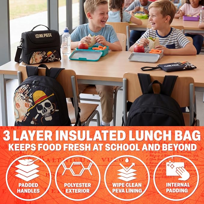 Get Trend One Piece Boys Backpack, Lunch Bag & Pencil Case, 3 Piece Set | 18in Bookbag, Adjustable Padded Straps, Lightweight Insulated Lunch Bag, Pencil Pouch, School Supplies, Anime Gifts for Boys - Image 4