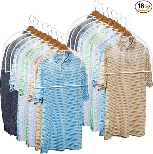 Handy Laundry Clear Vinyl Shoulder Covers - Set of 16 Garment Protectors Keep your Suits, Dresses, Blouses, & Dust Free - Protect and Store your Clothing while In and Out of Season by Handy+Laundry