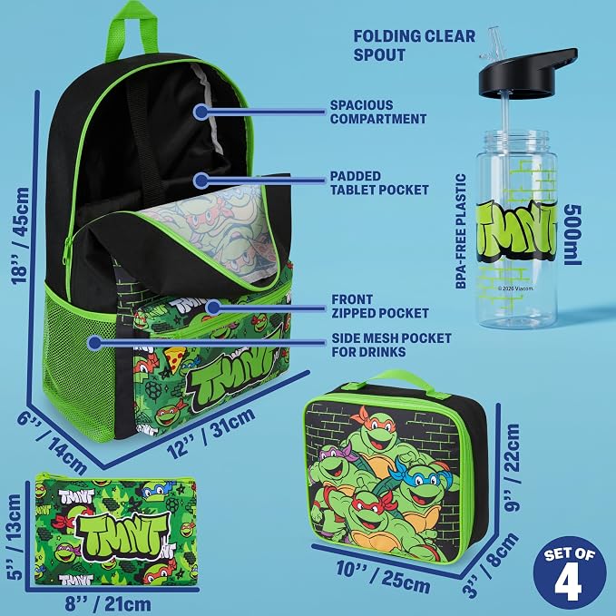 Get Trend Teenage Mutant Ninja Turtles Boys Backpack Set 4 Pc with Insulated Lunch Bag, Pencil Case & BPA Free Water Bottle for School, Gifts for Boys (Multi TMNT) - Image 3