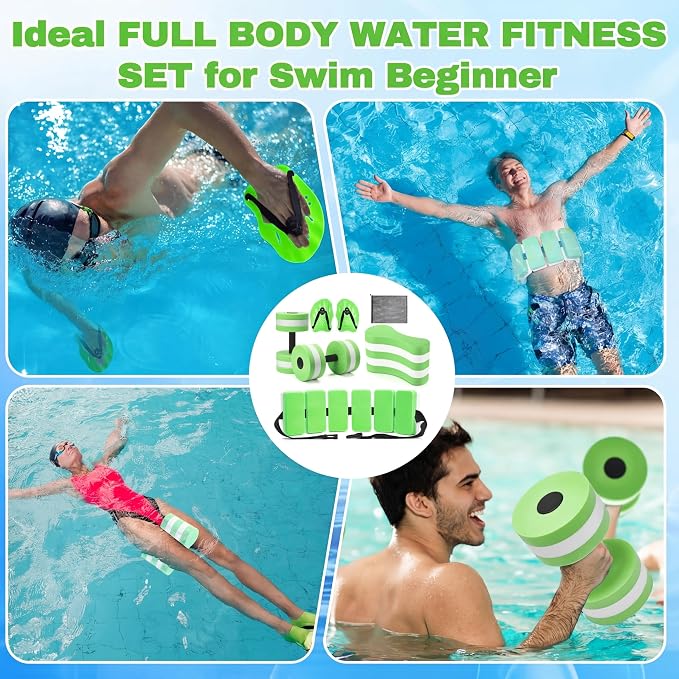 7 Pcs Pool Exercise Set Including 2 Lightweight Aquatic Dumbbells, 2 Swimming Hand Paddles, Pull Buoy, Pool Mesh Bag Swim Belt Sport Equipment for Water Aerobics Exercise - Image 7
