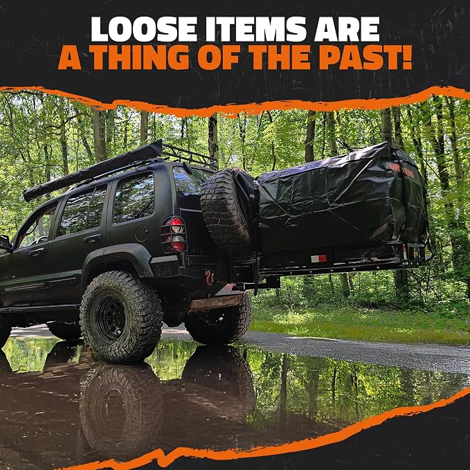 Mockins 30 CuFt Square Weatherproof Trailer Hitch Cargo Carrier Bag | 40"x40"x32" 500D PVC Cargo Bag for Hitch Carrier | Versatile Waterproof Truck Bed Storage Set w/ Buckle Straps, Lock & Case - Image 3