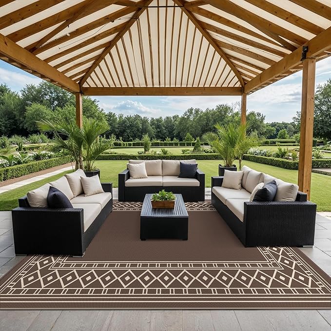 GENIMO Outdoor Rug, Waterproof Plastic Rugs 10'x14' for Camping Coffee Beige - Image 6