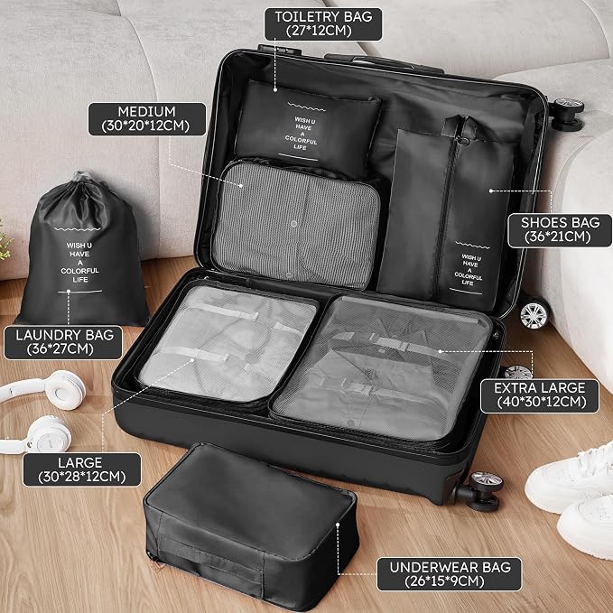 Luggage Sets 2 Piece, 9 Piece Travel Suitcase Set, 20 inch Carry on Luggage, 28 inch Checked Luggage for Women with 7PC Organize Bags - Image 9