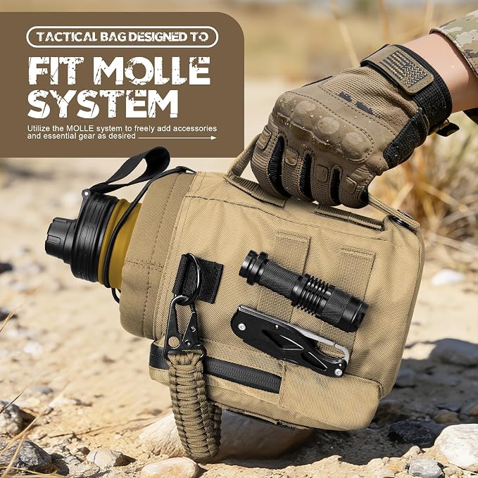 NATURE PIONEOR 64 oz Tactical Water Bottle with MOLLE Bottle Pouch & 3 Lids | 18/8 Food-grade Stainless Steel, Double Vacuum Insulation, 3 Leak-proof Lids, Handle, Strap, Camping, Hiking, Gym, Work - Image 4