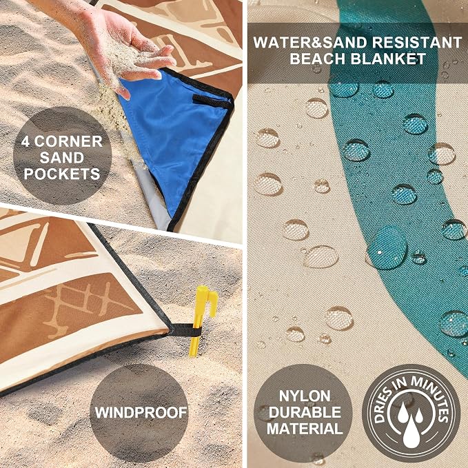 WIWIGO Beach Blanket Waterproof Sandproof Beach Mat 79" X 83"/10'x9'for 2-8 Adults Quick Drying Outdoor Picnic Mat Beach Accessories for Travel, Camping, Hiking - Image 3
