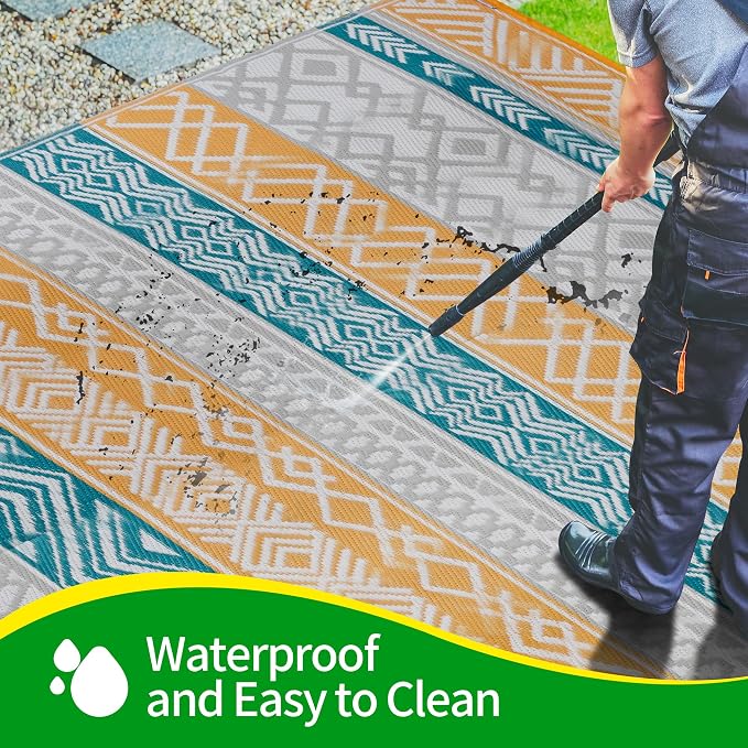Outdoor Rugs, Outdoor Plastic Straw Rug, Reversible Waterproof Carpet for Camping, Poolside, Garden, BBQ Area, Gazebo Flooring, RV Park & Beach, Colourful Style, 6x9 - Image 6