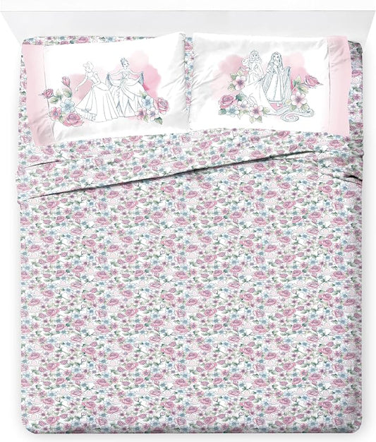 Jay Franco Kids Sheet Set with Fitted, Flat Sheets & Pillow Cover - Ultra-Soft Bedding with Pillowcase for Room Decor, Pink - Disney Princess, 4 Piece Full by JayFranco