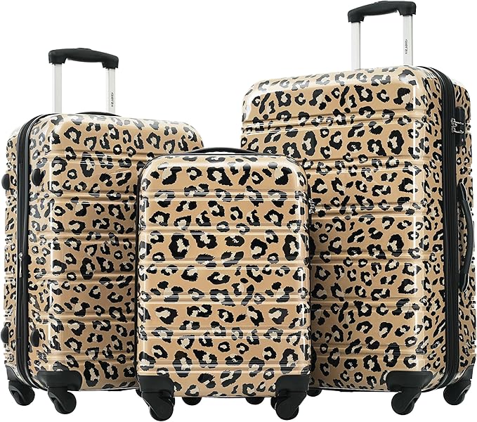 Merax Luggage Sets 3 Piece,Suitcase Set with Spinner Wheels 20/24/28 INCH | Hardside PC Expandable Lightweight Leopard Suitcase with Carry on Luggage,Leopard Brown by Merax