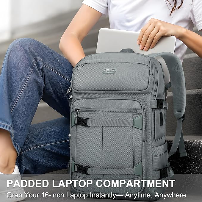 PIJUSHI Casual Travel Backpack for Women with 16" Padded Laptop Compartment | Carry On Luggage with USB Charging Port, 1680D Water-Resistant Nylon, Airline Approved, For Daily, Hiking - Image 4