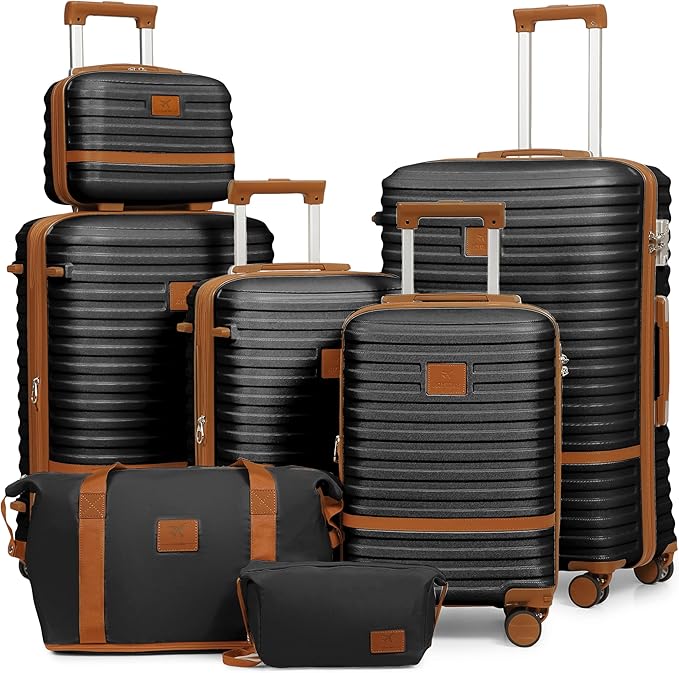 Joyway Luggage Set 7 Piece Suitcase Sets with Spinner Wheel,Hardside Expandable Travel Laggage with TSA Lock(18/20/24/28 Black) by Joyway