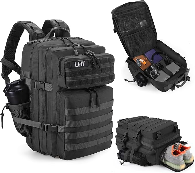 LHI Military Tactical Backpack for Men and Women 45L Army 3 Days Assault Pack Bag Large Rucksack with Shoe Compartment by LHI