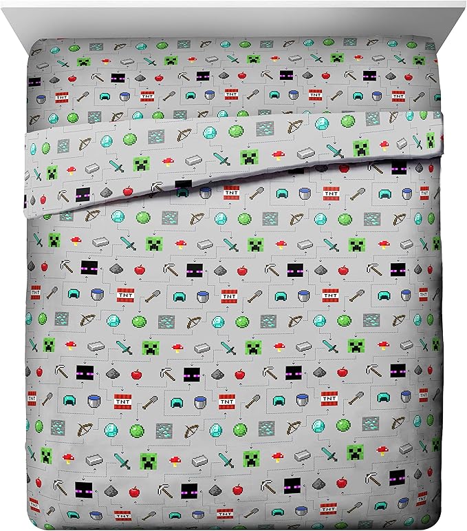 Minecraft Creeper Queen Comforter Set 5 Piece Kids Bedding for Boys, Multi | Zombie, Bed in a Bag, Comforter Sheets Pillowcases, Official Product, Soft Microfiber, Machine Washable, Boys Gift - Image 4