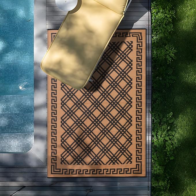 Outdoor Rugs, Outdoor Plastic Straw Rug, Reversible Waterproof Carpet for Camping, Poolside, Garden, BBQ Area, Gazebo Flooring, RV Park & Beach, Classical Style, 9x12 - Image 3