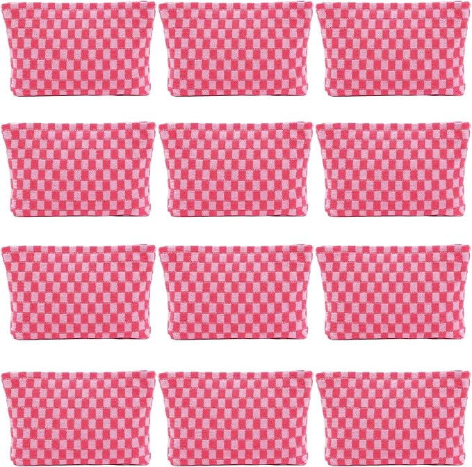 12 PACK Checkered Makeup Bags-Bulk Bridesmaid Proposal Gifts Makeup Pouch for Wedding Party Favors Bachelorette Party Decorations Travel Toiletry Organizer for Women Cosmetic Case Mon Gift(12, Pink) by Home