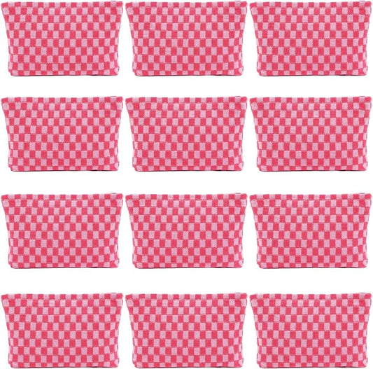 12 PACK Checkered Makeup Bags-Bulk Bridesmaid Proposal Gifts Makeup Pouch for Wedding Party Favors Bachelorette Party Decorations Travel Toiletry Organizer for Women Cosmetic Case Mon Gift(12, Pink) by Home