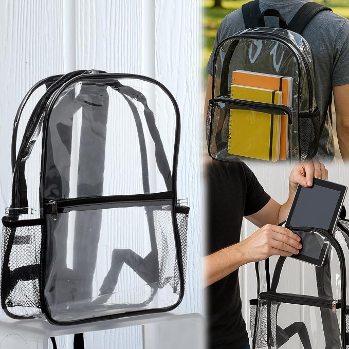 DISCOUNT PROMOS Clear PVC Plastic Backpacks Set of 6, Bulk Pack - Water Resistant, Perfect for Travel, Outdoor - Clear Black - Image 6