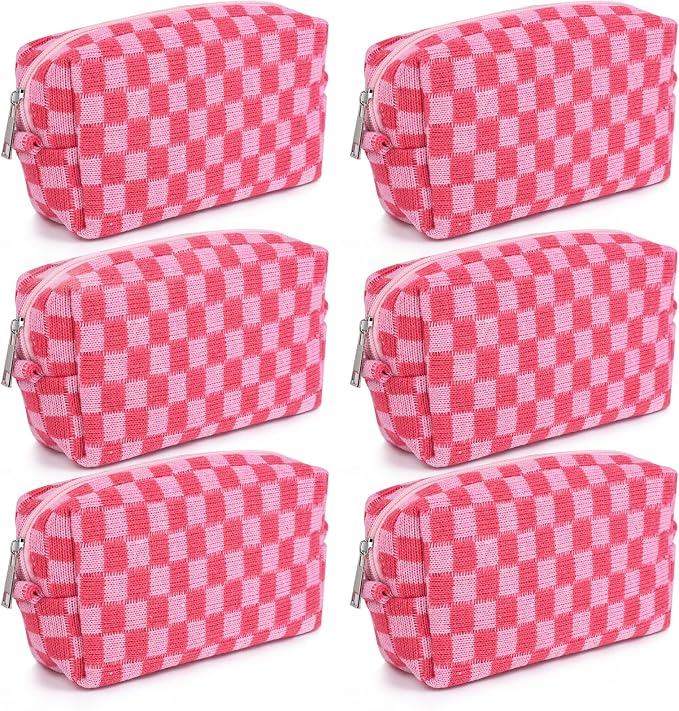 SOIDRAM Checkered Makeup Bag Preppy Cosmetic Bag Bulk Pink Makeup Pouch Personalize Travel Toiletry Bag Organizer Cute DIY Makeup Brushes Storage Bag for Women by SOIDRAM