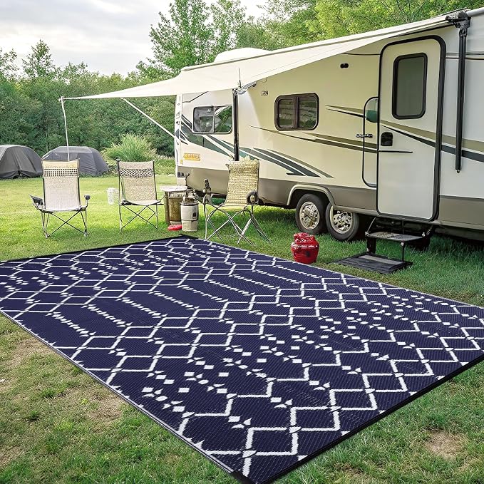 Smiry Outdoor Rug 8x10 ft, Waterproof Reversible Plastic Straw Rugs, Boho Outdoor Area Rug, Outside Floor Mat for Patio, Backyard, Deck, Picnic, Beach, Camping, Navy - Image 7