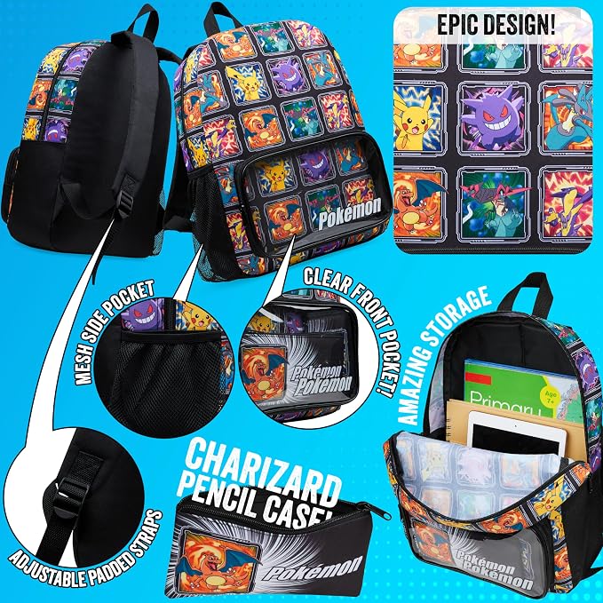 Pokemon Backpack Set 4 Pcs for Kids with Backpack Water Bottle Pencil Case Lunch Bag or Wallet Anime School Supplies Gifts (Multi 4 Pcs Set) - Image 4
