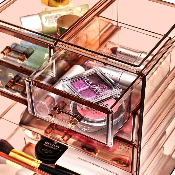 Sorbus Acrylic Makeup Organizer Set, 7-Drawer Vanity & Countertop Cosmetic Storage with Small & Wide Drawers, Bronze Glow Makeup Storage for Brushes, Lipsticks, Jewelry, Holiday Gift for Women & Teens - Image 5