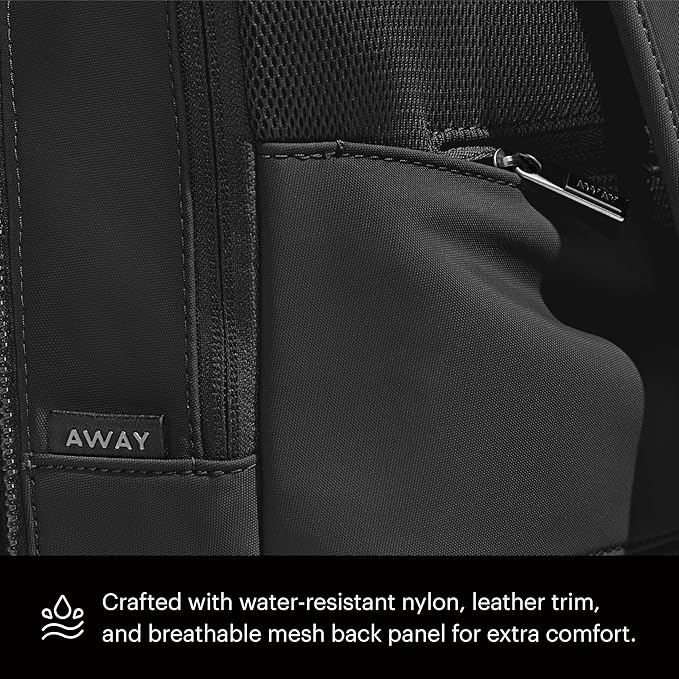 Away The Everywhere Zip Backpack - Personal Item Airline Approved Backpack with 16” Padded Laptop Sleeve, Water Bottle Pocket, Interior and Exterior Pockets - Fits Up to 16-Inch Laptops - Jet Black - Image 6