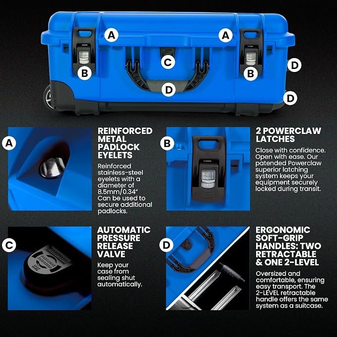 Nanuk 935 Pro Photo Kit – Waterproof Travel Camera Hard Case with Padded Dividers and Wheels, 22” x 14” x 9” - Dustproof and Impact Resistant, Airline Carry-On Approved – Blue | IP67 Waterproof Nk-7 Resin, Powerclaw Latches, Padded Divider and Lid Orga... - Image 5