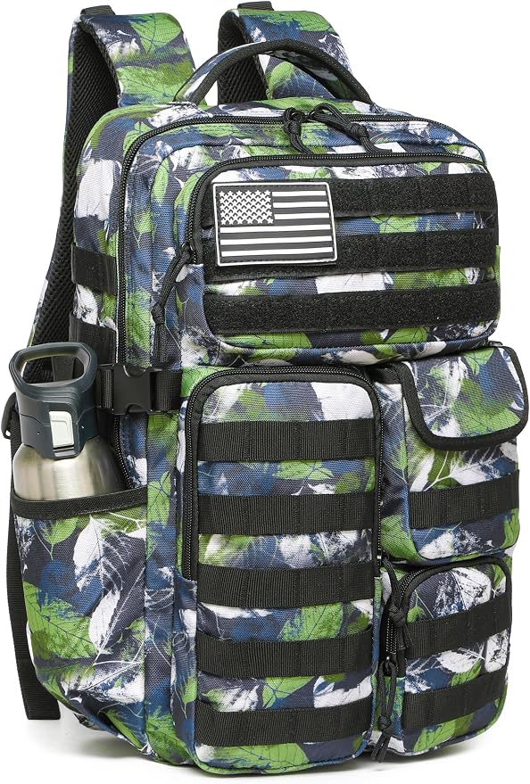 Wotony Tactical Backpack - Military waterproof backpack with multiple pockets and tactical gear for the outdoors (Green Leaf, 25L) by Wotony
