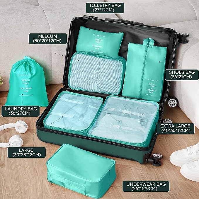 Suitour 11 Piece Travel Luggage Sets(32″/28″/24″/20″), 4 Piece Hardshell Suitcase with Wheels, 20inch Carry on Luggage, 24inch 28inch 32inch Checked Luggage(Dark Green) - Image 7