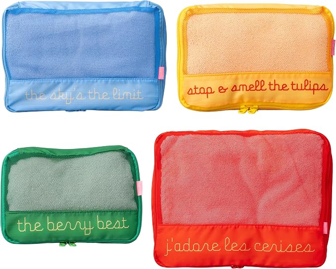 ban.do Packing Cube Set of 4, Colorblock Fruits | Polyester and Mesh Packing Organizers, Includes 4 Foldable Luggage Packer Bags in Various Sizes with Quote/Fruit Designs by bando