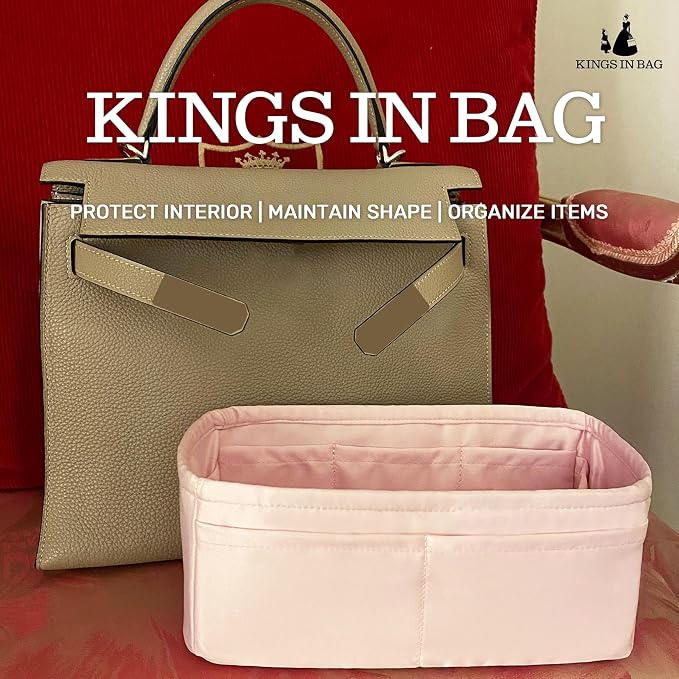 Women's Purse Organizer Insert - Satin & Lightweight Fabric with Inside Pockets, Portable for Commute, Travel, Shopping, and Evening, Multicolor Options, Fits for Kelly 40(Pink, KL40) - Image 2