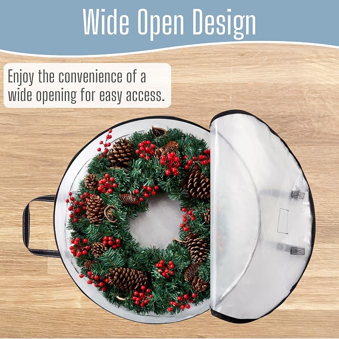 VENO 2 Pack Summer Wreath Storage Container, 30 Inch Clear Wreath Bag, Spring, Christmas Garland Decoration Organizers with Zipper and Durable Handles (Clear, 30"-2 Pack) - Image 4