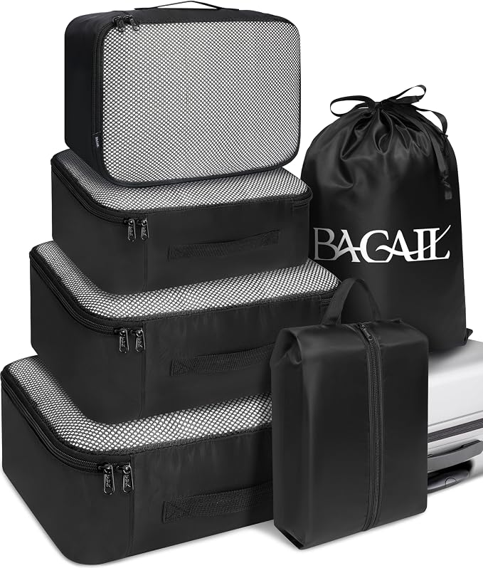 BAGAIL 6 Set Packing Cubes Luggage Packing Organizers for Travel Accessories-Black by BAGAIL