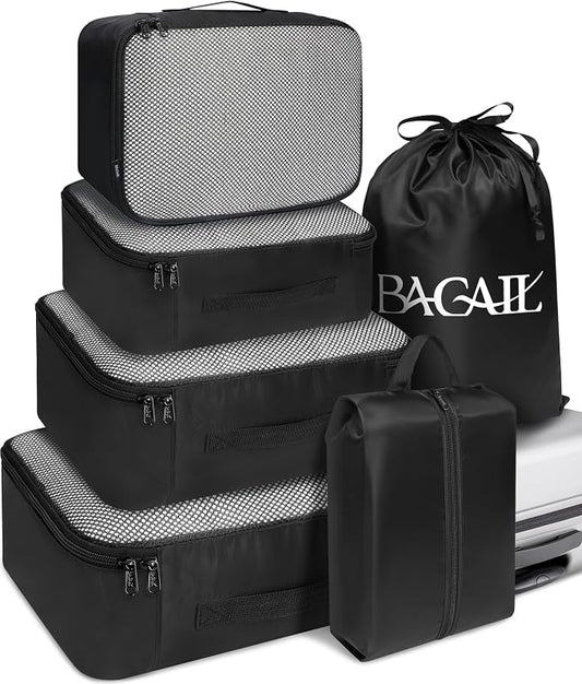 BAGAIL 6 Set Packing Cubes Luggage Packing Organizers for Travel Accessories-Black by BAGAIL