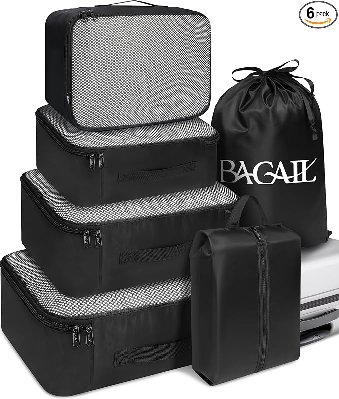 BAGAIL 6 Set Packing Cubes Luggage Packing Organizers for Travel Accessories-Black by BAGAIL