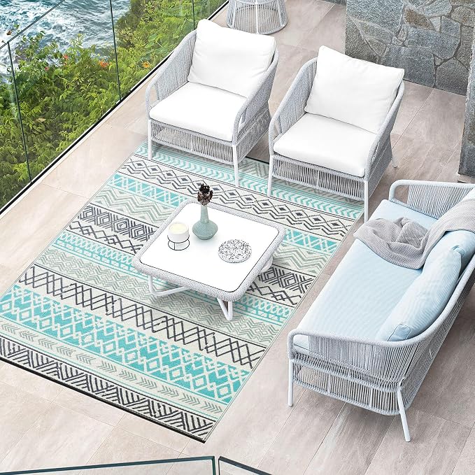 Outdoor Rugs, Outdoor Plastic Straw Rug, Reversible Waterproof Carpet for Camping, Poolside, Garden, BBQ Area, Gazebo Flooring, RV Park & Beach, Bohemian Style, 9x12 - Image 3