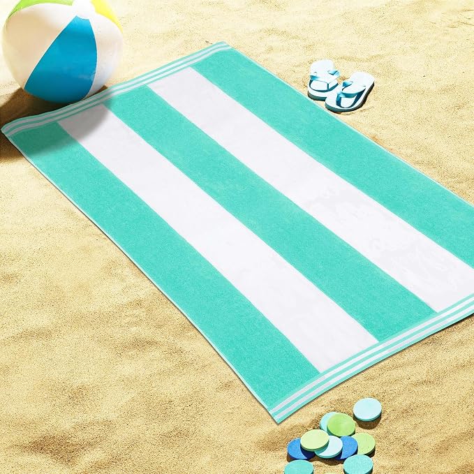Superior Cotton Nautical Stripe Beach Towels, Colorful Towels for Adult, Kid, Pool, Swimming, Sand, Travel, Large Oversized, Absorbent, Fast Drying, Bath Basics, Cabana Collection, 1 Piece, Mint - Image 4