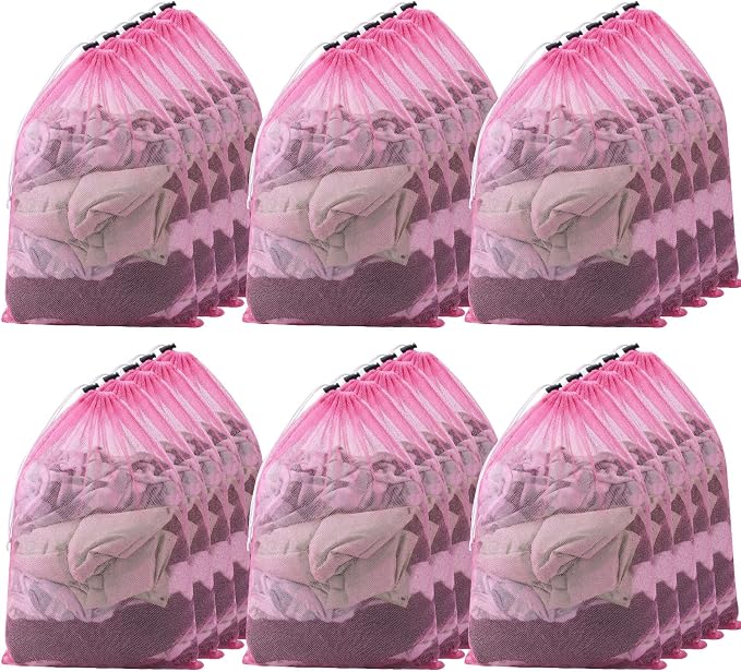 Berlune Large Mesh Laundry Bags, 24 x 36 Inch Bulk Wash Set with Drawstring for Commercial Use, Dorms, Vacation Rentals, Laundromats, Apartments & Facilities(Pink,30) by Berlune
