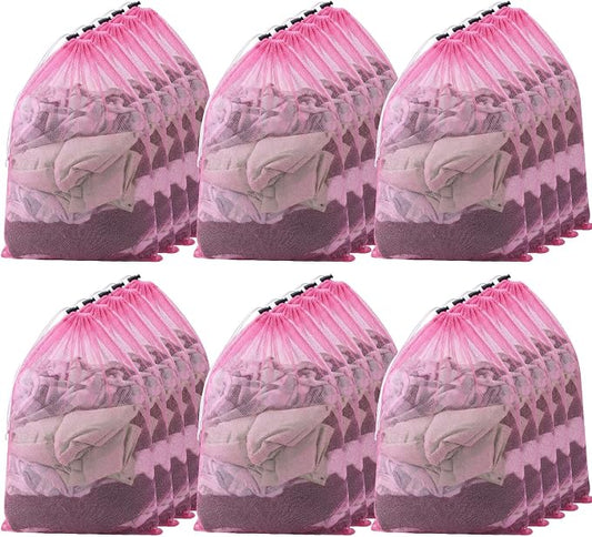 Berlune Large Mesh Laundry Bags, 24 x 36 Inch Bulk Wash Set with Drawstring for Commercial Use, Dorms, Vacation Rentals, Laundromats, Apartments & Facilities(Pink,30) by Berlune