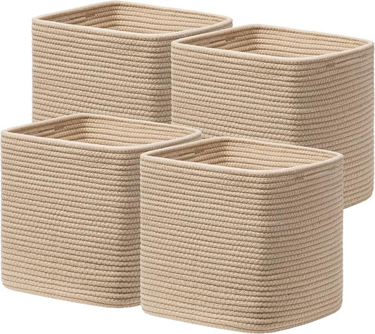 joybest 11inch Cube Storage Bins Set of 4, Cotton Rope Woven Organizer Basket for Shelves, Cube Bin Square Shelves Organizer Closet Storage, Nursery, Toy Organization, Brown by joybest