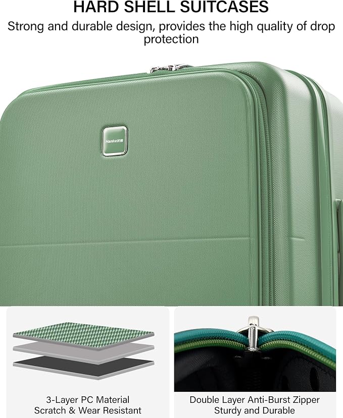 Hanke 20 Inch Expandable Carry On Luggage with Cup Holder 22x14x9 Airline Approved, Top Opening Hard Shell Suitcases with Wheels, Carry-On Travel Suitcase Trunk Luggage with Lock, Forest Green - Image 8