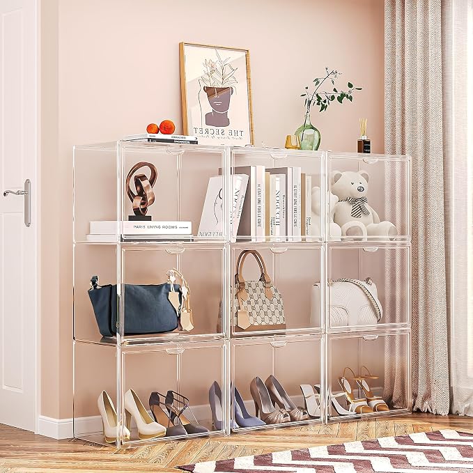 15.75''x11.81''x9.84'' XX-Large Clear Shoe Storage Boxes with Divider, Stackable Plastic Boot Boxes with Magnetic Door, Acrylic display case Box with Lids for Sneaker Purses Handbags Books (3) - Image 3
