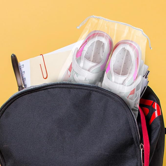 Clear Drawstring Bags, 8 x 10 Inch Plastic Shoe Bags with Cotton Drawstrings, Pack of 100 for Travel Storage and Packaging - Image 8