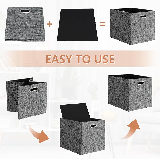 Posprica 13x15x13in Collapsible Storage Bins, Fabric Foldable Cube Storage Boxes, Decorative Storage Baskets Organizer for IKEA Kallax, Shelves, Closet, Clothes, Set of 4-Black - Image 6