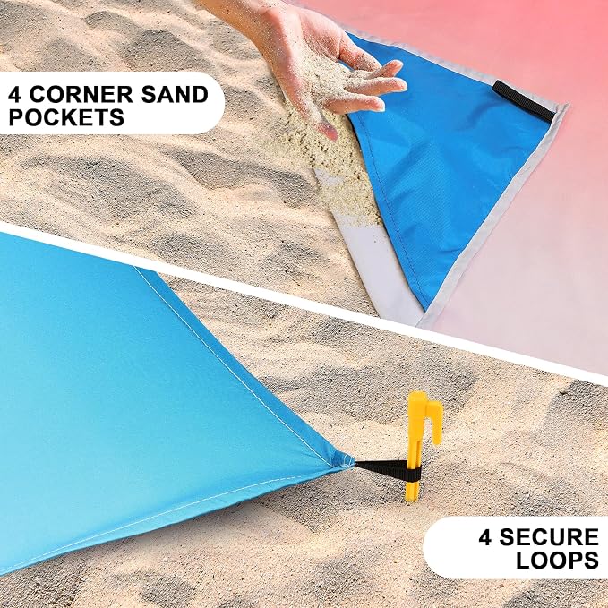 WIWIGO Beach Blanket Waterproof Sandproof Beach Mat 79" X 83"/10'x9'for 2-8 Adults Quick Drying Outdoor Picnic Mat Beach Accessories for Travel, Camping, Hiking - Image 2