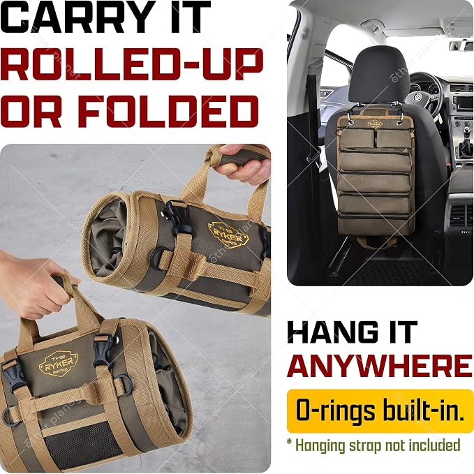 Ryker Original Heavy Duty Roll Up Tool Bag Organizer w/Detachable Pouches | Garage Tools Storage Bags for Organization. Camping Tool Box Kit Trunk Organizer. Tool Belt Waterproof Pouch HVAC Tools Bags - Image 5