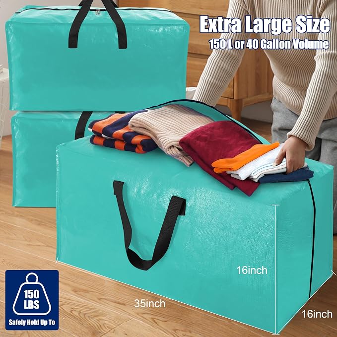 Cosy Family 8 Pack Heavy Duty Extra Large Moving Bags with Backpack Straps - Strong Handles & Zippers, Storage Totes For Space Saving, Fold Flat, Alternative to Moving Box (40 gal, Aquamarine) - Image 6