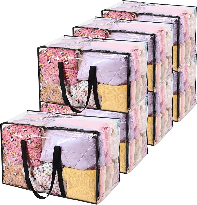 Vieshful 7 Pack Clear Comforter Storage Bag, 110L Over-Sized Clothes Storage Bag with Zipper Closet Organizer, Plastic Storage Containers Moving bags for Comforter, Blanket, Bedding, Duvet, Toys by Vieshful