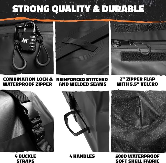 Mockins 25 CuFt Waterproof Rooftop Cargo Carrier Bag | 60"x43"x17" All-Weather 500D Soft-Shell Vinyl Car Top Carrier Without Roof Rack | Vehicle Soft-Shell Carriers with Roof Mat, Lock, Hooks & Straps - Image 4